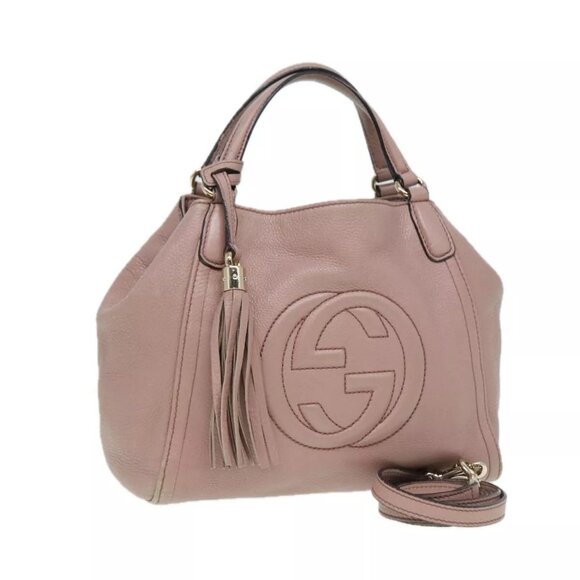 GUCCI Soho Hand Bag Leather 2way Gold Pink 336751 Auth - Picture 1 of 16
